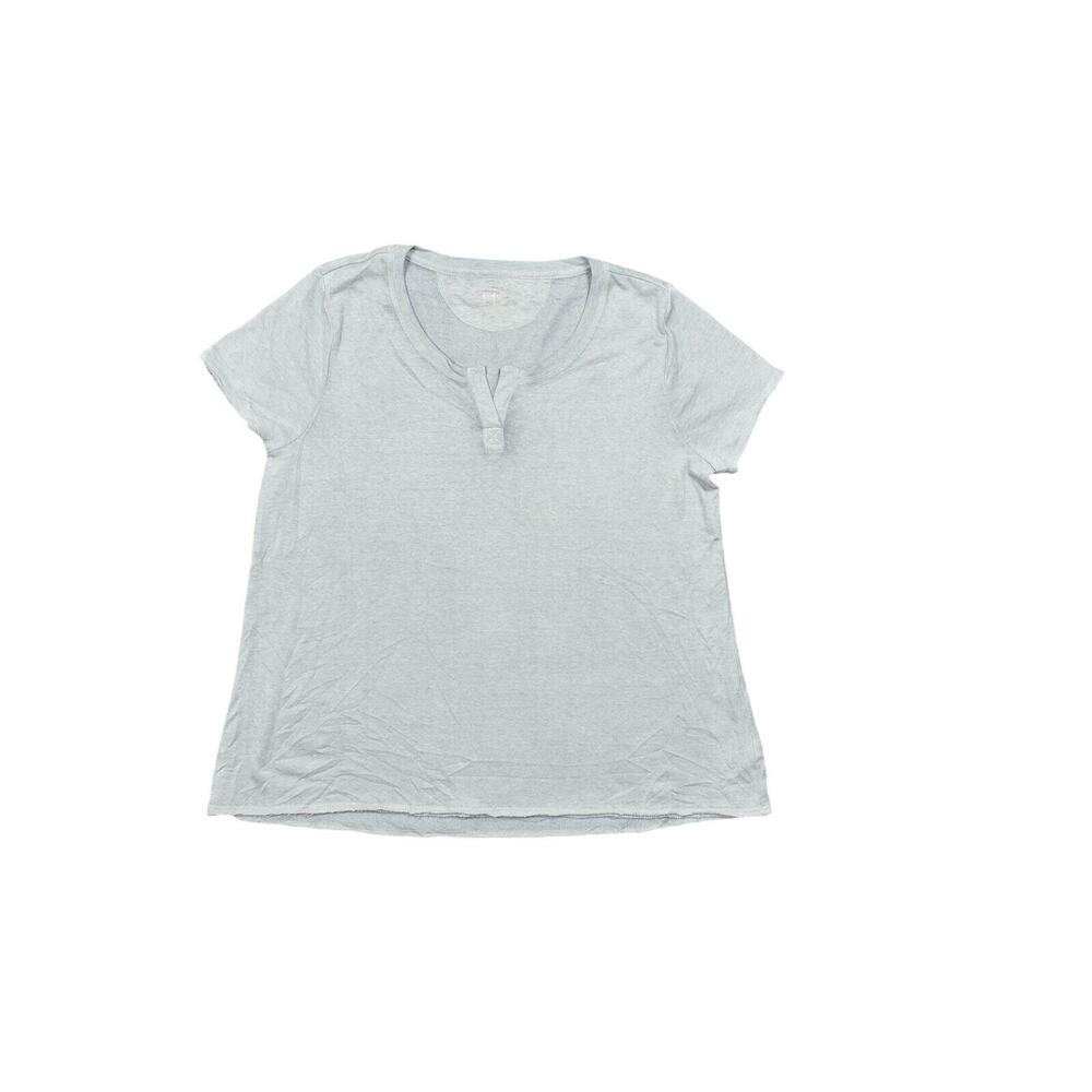 Calvin Klein Light Gray Short Sleeve Henley Tee with Raw Edge Hem